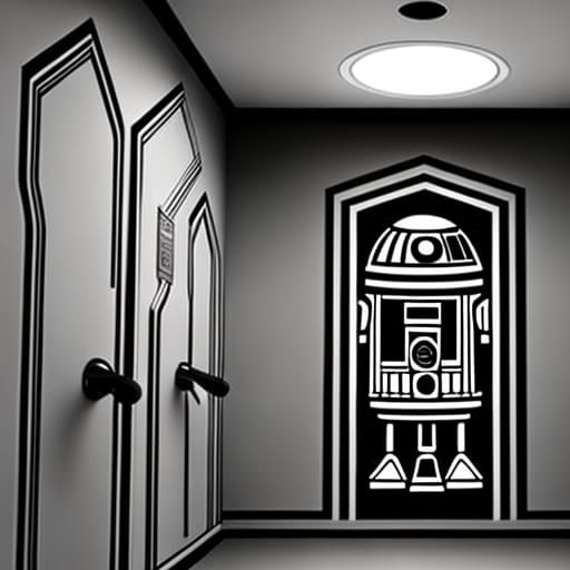 R2-D2 in Surreal Futuristic Restroom Coloring Page