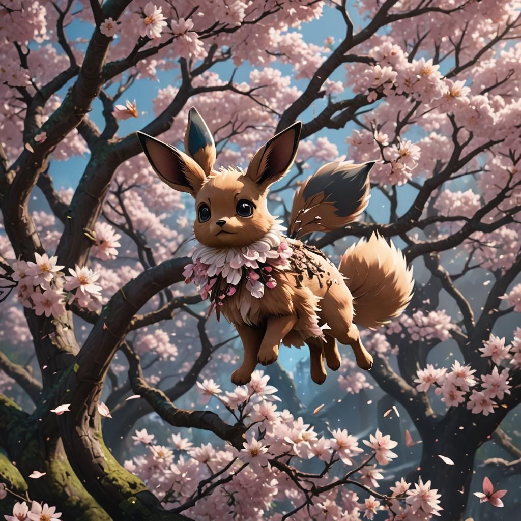 Eevee in Cherry Blossom Fantasy Art