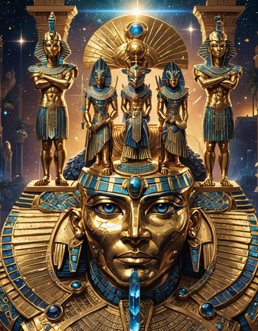 Egyptian Gods in a Magical Palace at Night