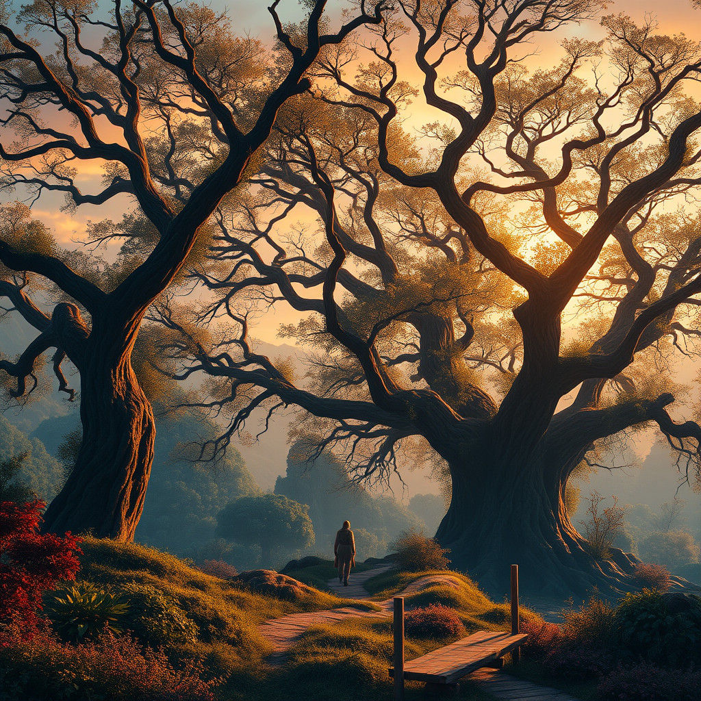 Mystical Dusk Landscape with Lone Figure