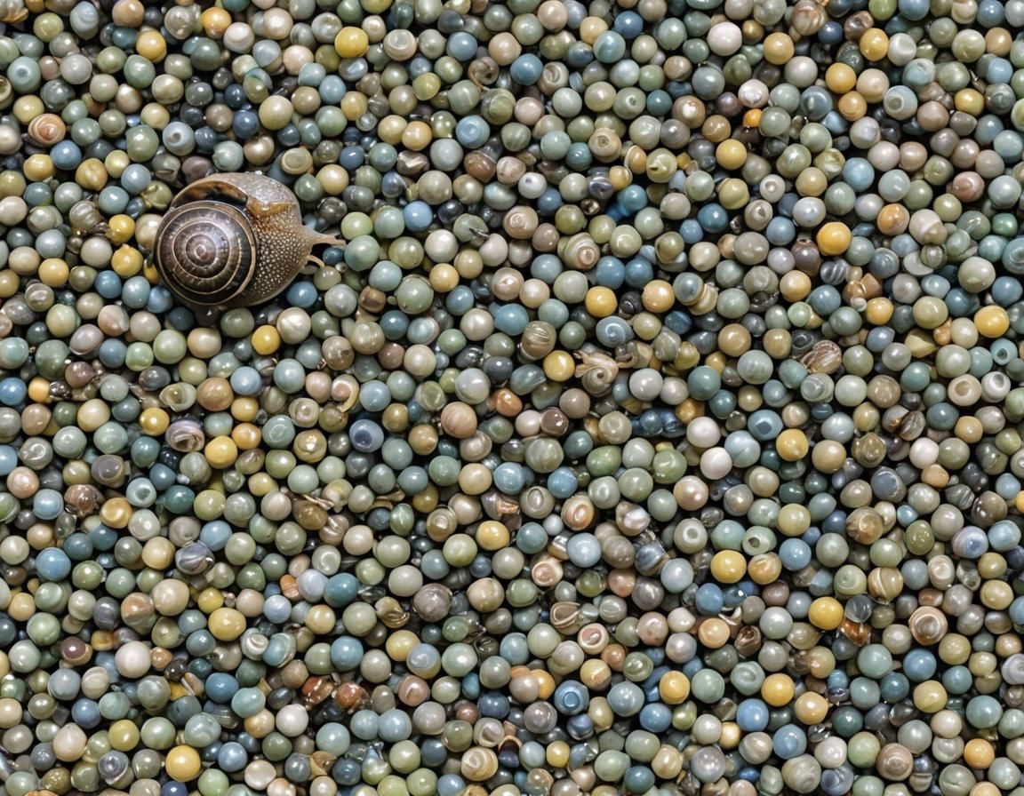 Snail Ascends Fuji Amongst Decorative Beads