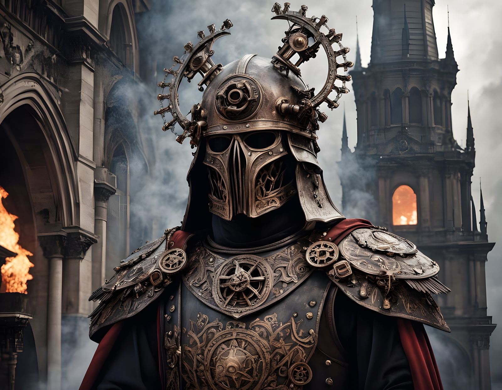 Gothic Dieselpunk Cityscape: Cast-Iron Cathedrals and Steam-...