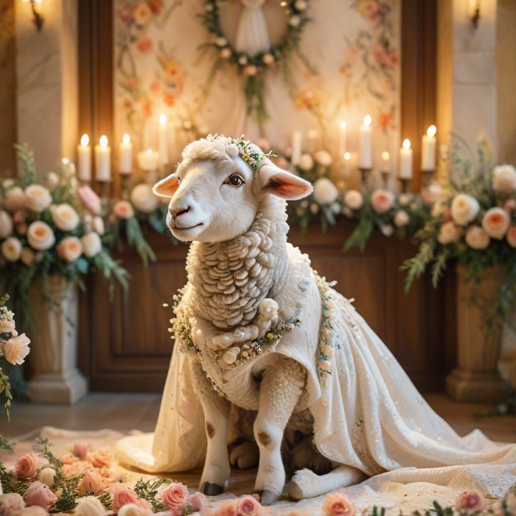 Lamb in Wedding Dress, Disney Style Watercolor