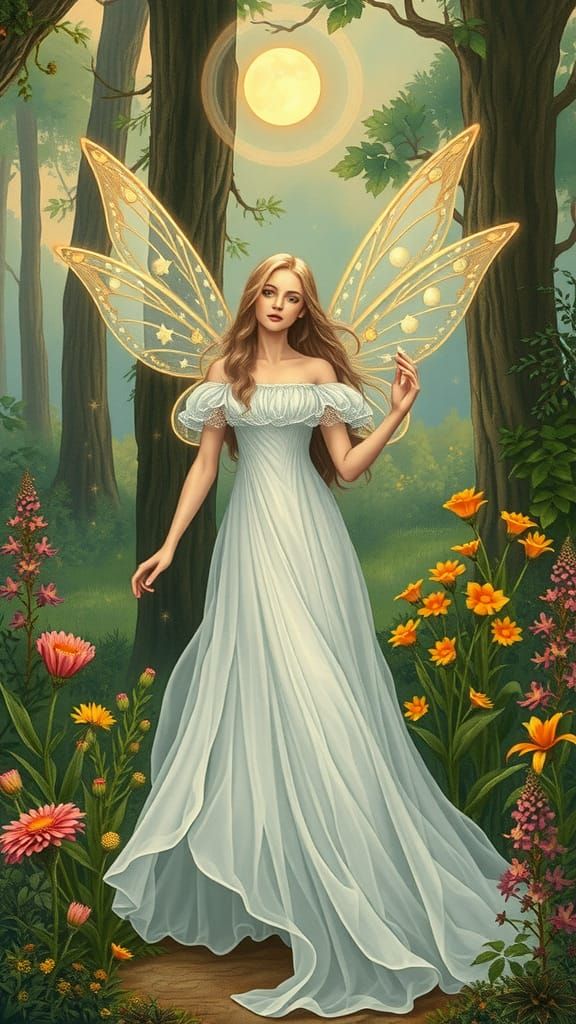 Benevolent Fairy Godmother in Dreamlike Landscape