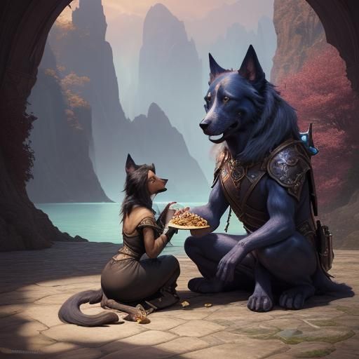 Ethereal Canine Encounter in Vibrant Wonderland