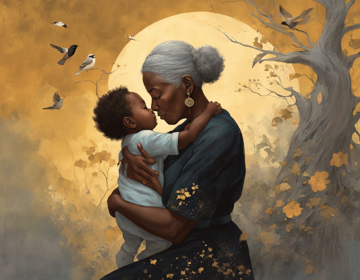 Warm Intimate Scene of Black Grandmother and Toddler Grandch...