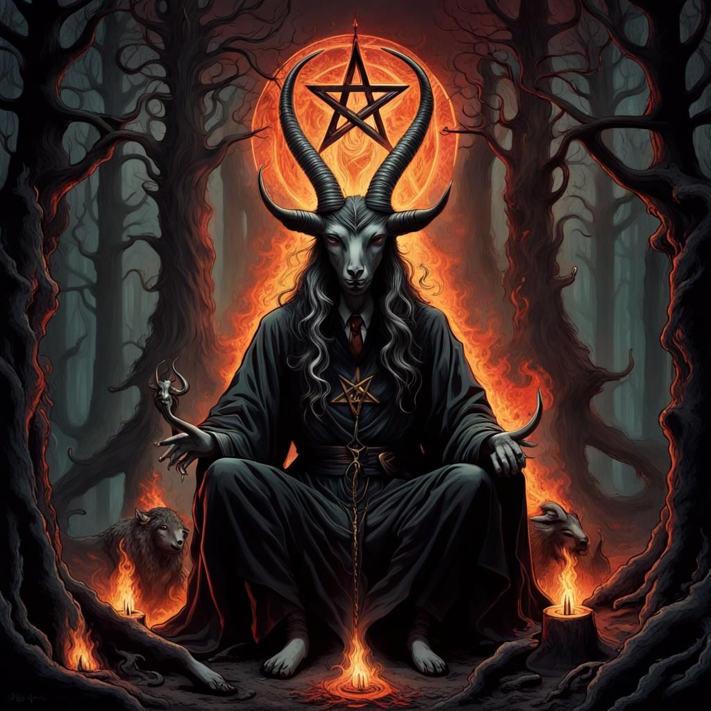 Baphomet in Dark Ritual, Hyperrealistic Illustration