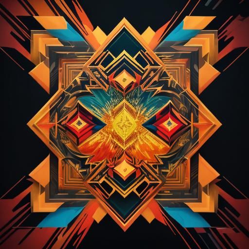 Stunning fire phoenix intricate details, cubist painting, Neo-Cubism, layered overlapping geometry, art deco painting, D...