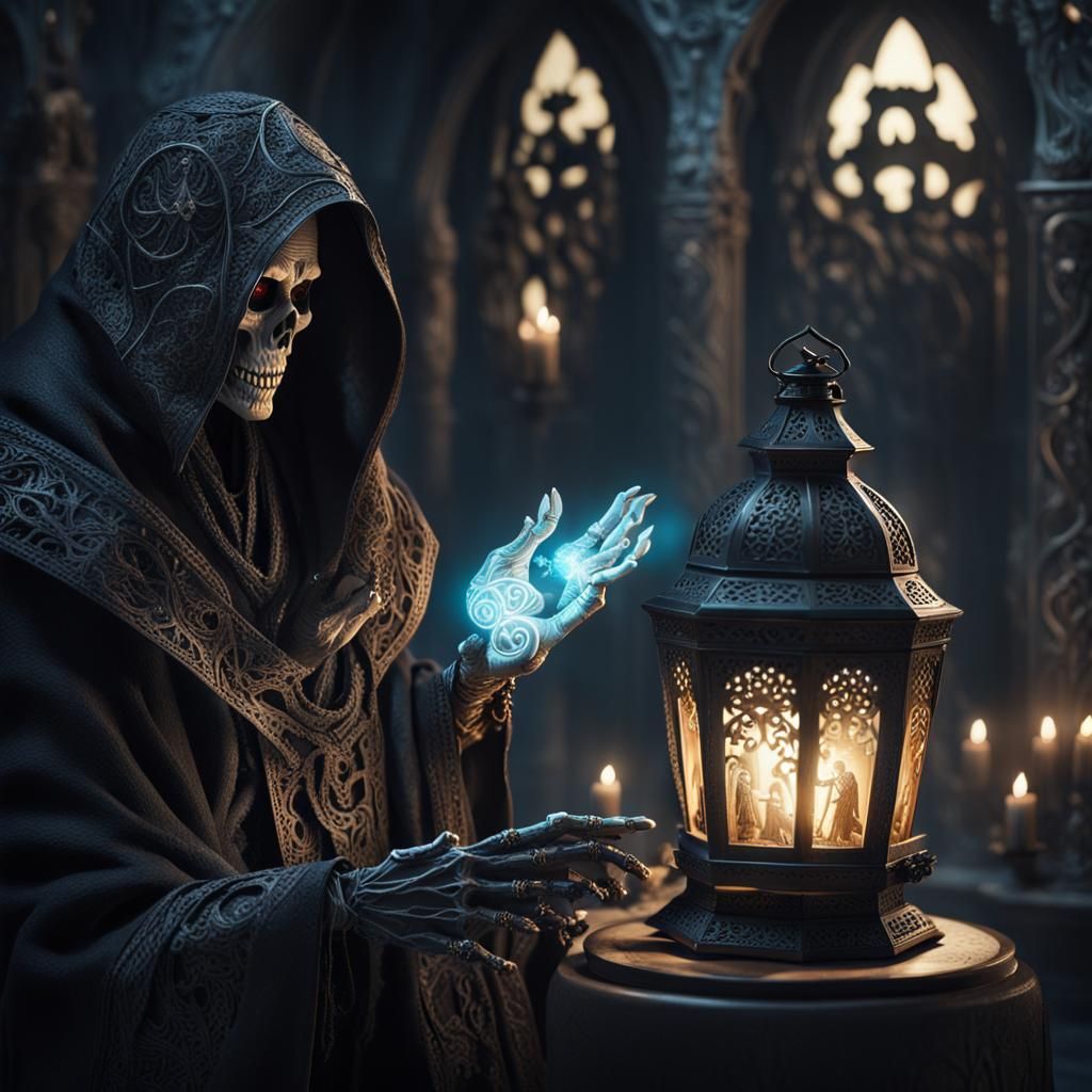 Enigmatic Necromancer with Butterfly Lantern