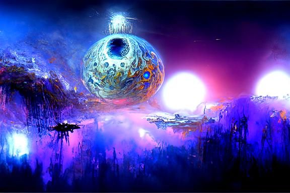 Silver Space Station Before a Supergiant Star