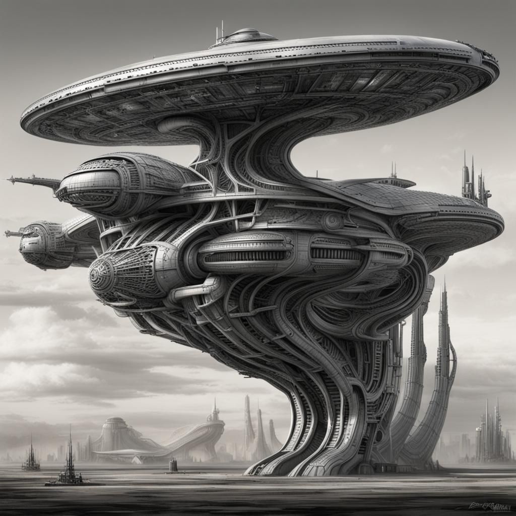 Biomechanical Starship Enterprise in Giger Style