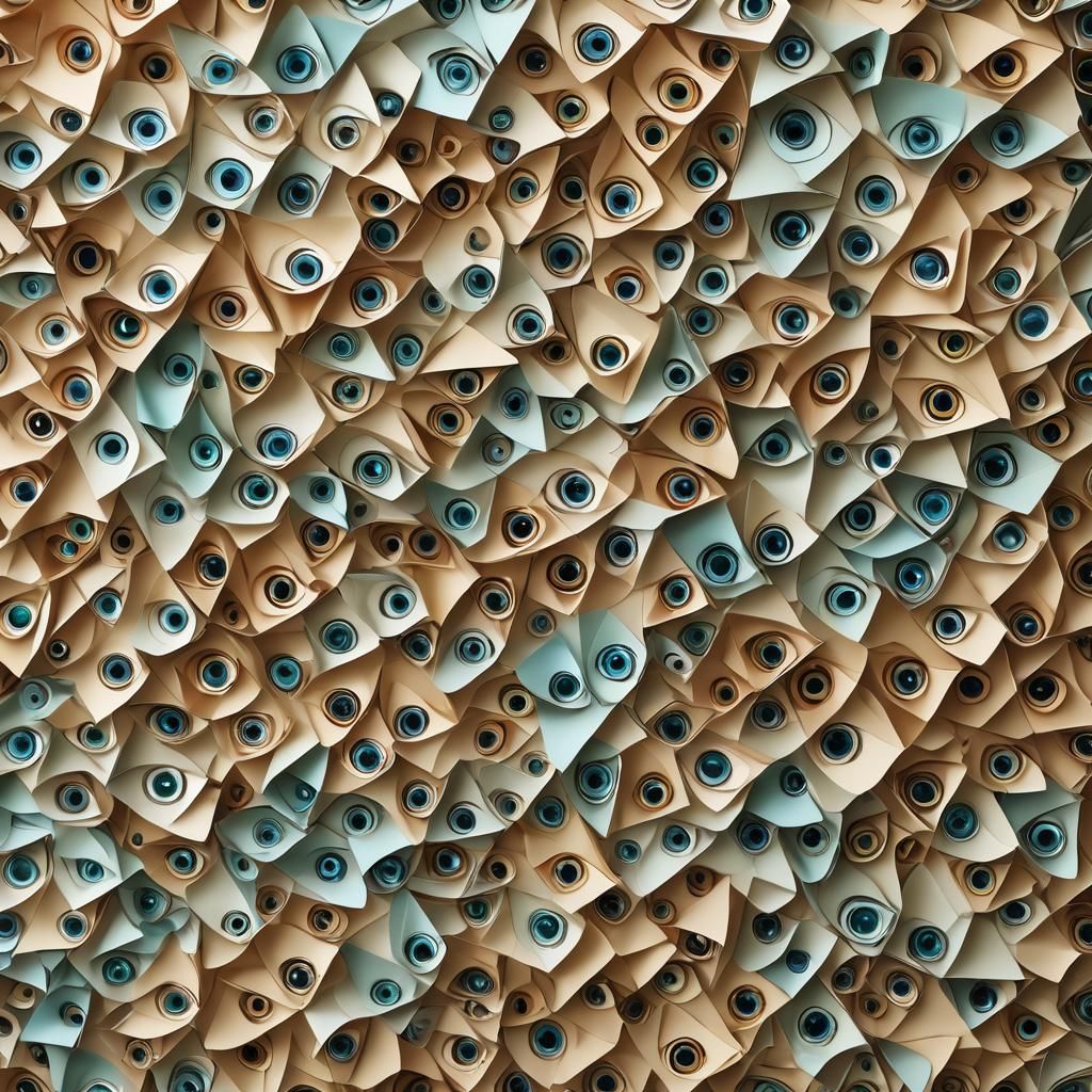 Wall of Eyes as Paper Origami in Soft Focus