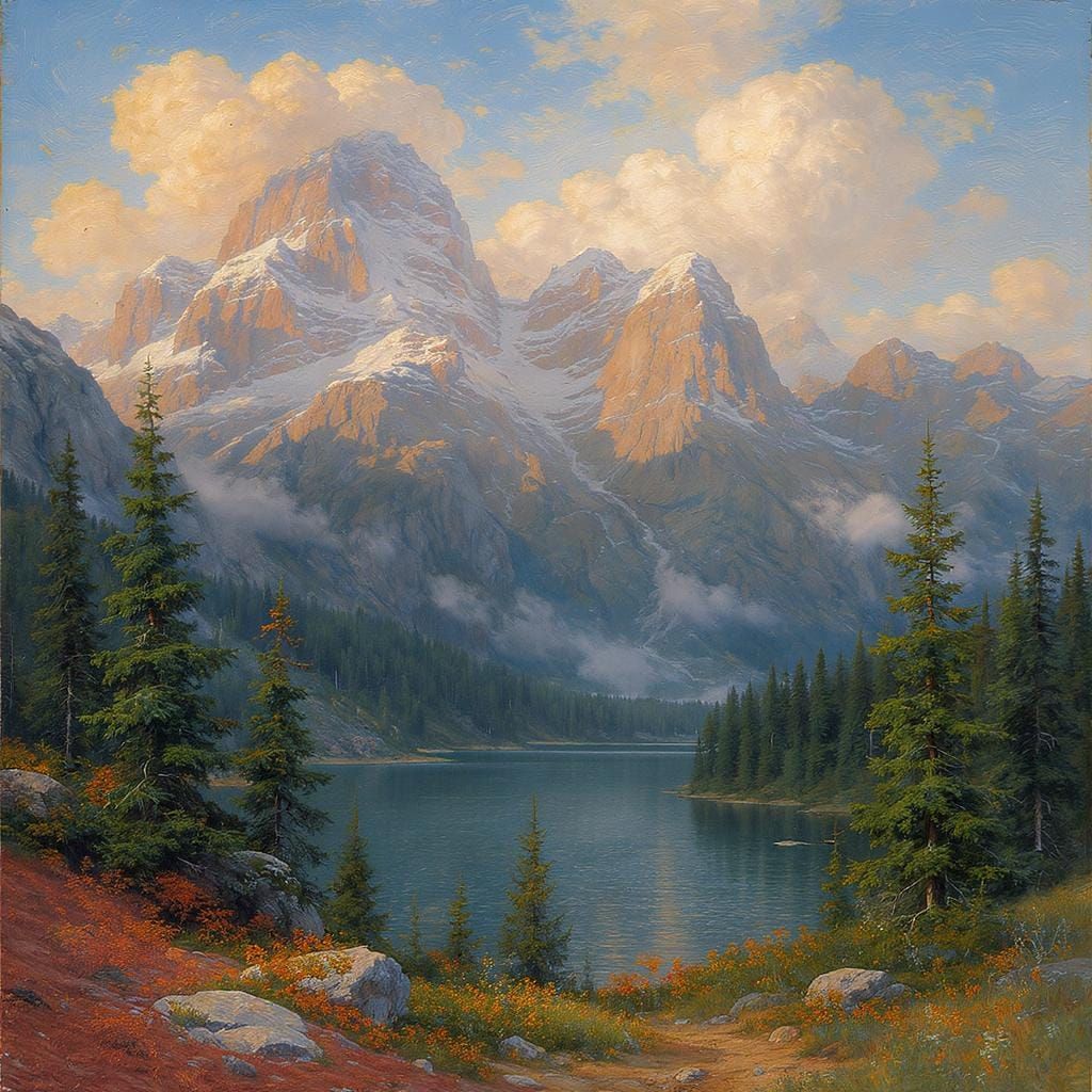 Majestic Mountain Landscape as Oil Painting