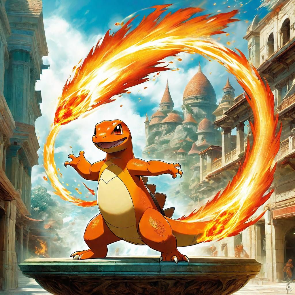 Whimsical Charmander Spinning in Viridian City
