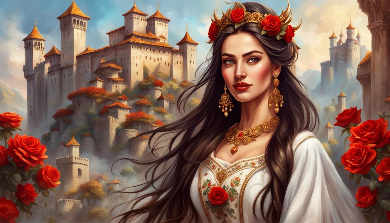 Bulgarian Woman in Traditional Dress: Oil Painting