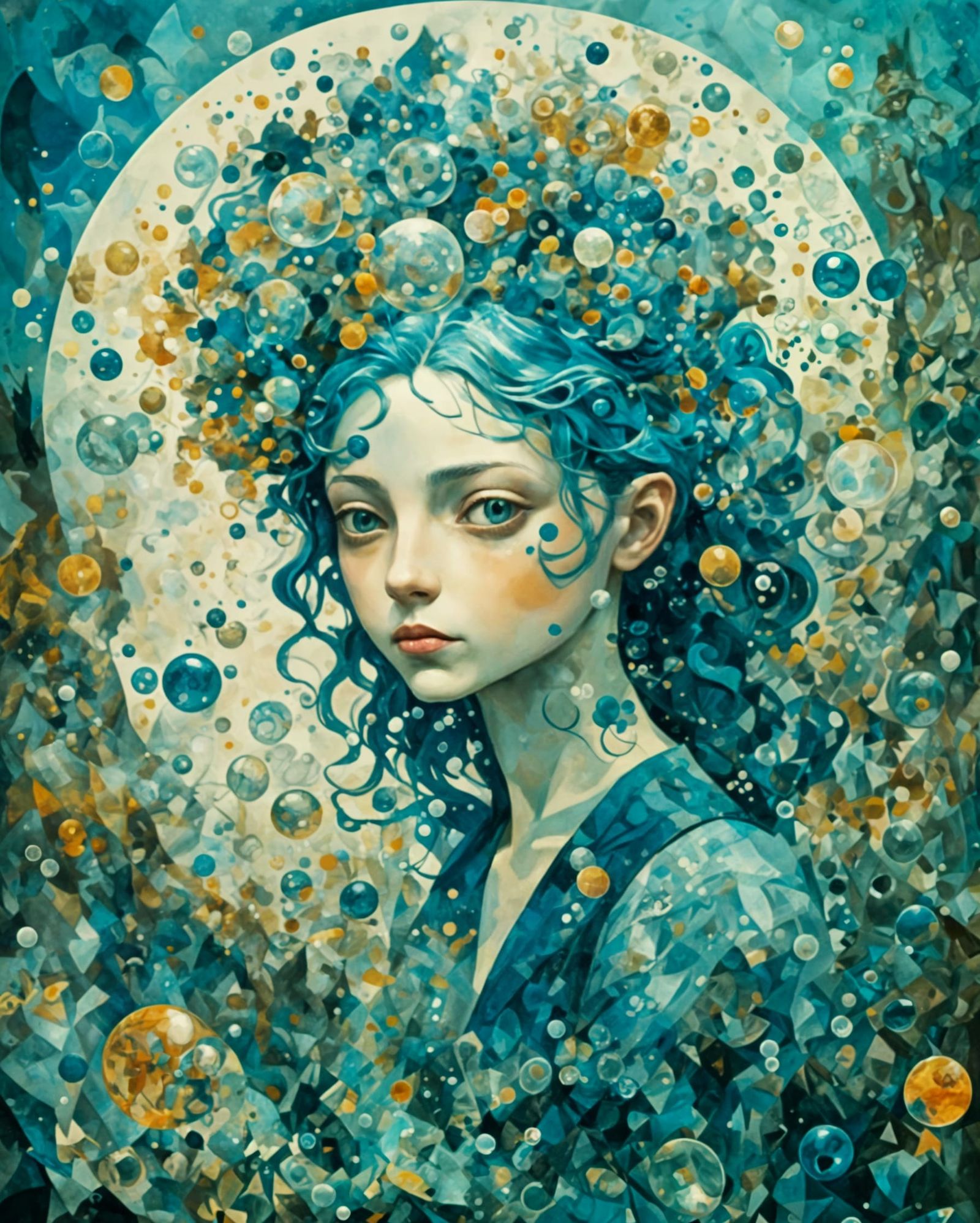 Abstract Love Portrait in Crystal Cubism Style