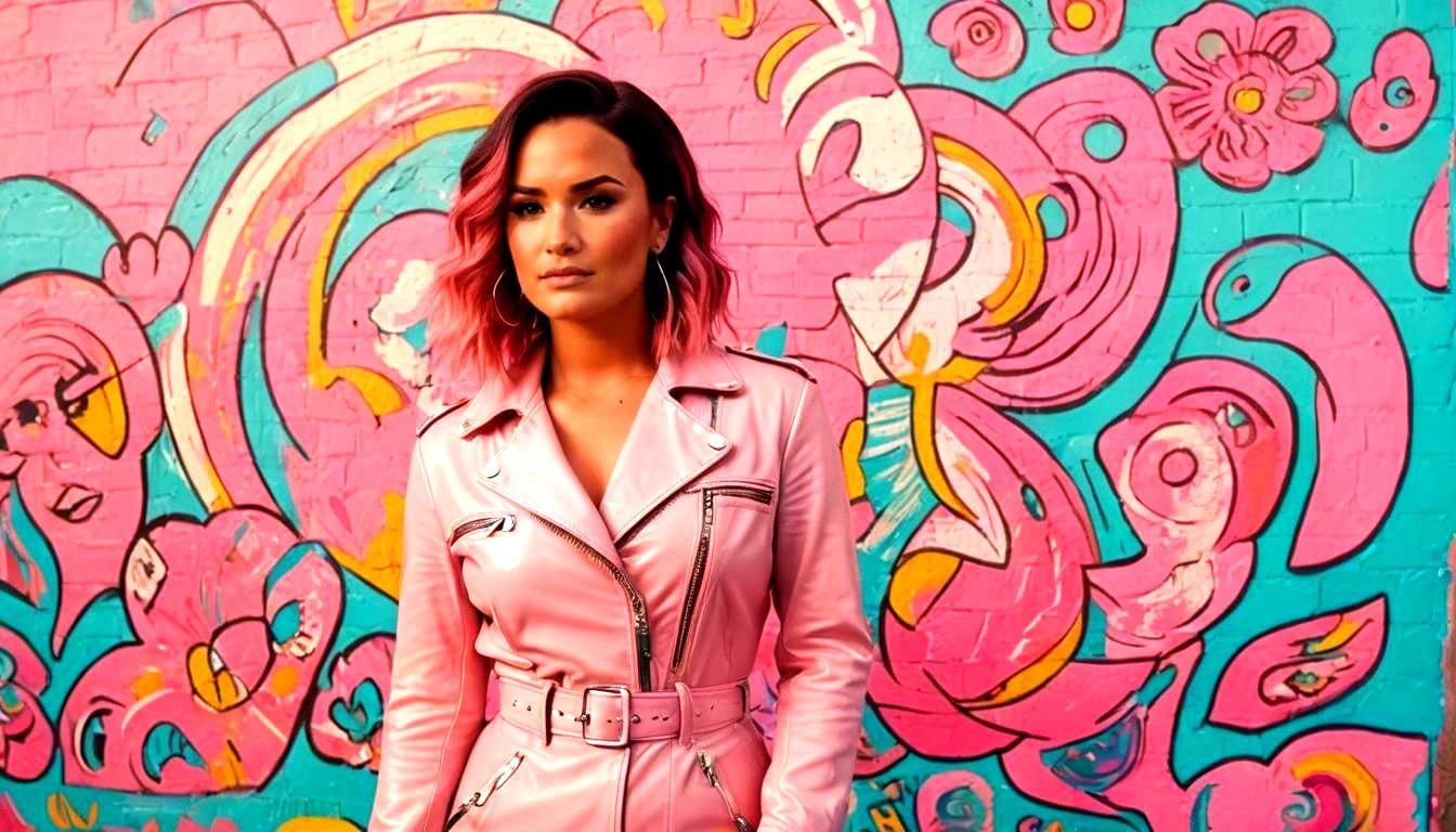 Demi Lovato Pink Leather Outfit in Mexico