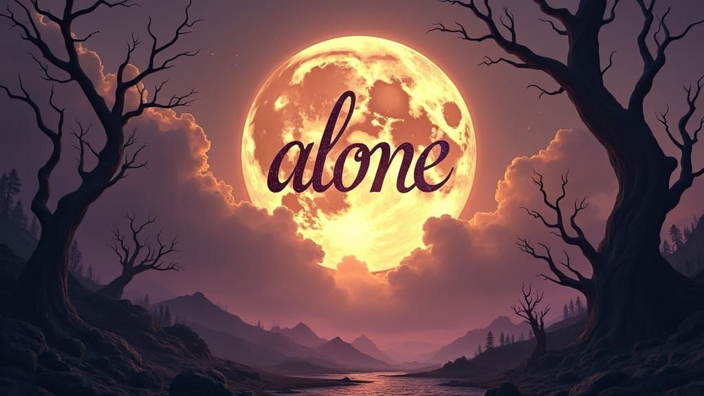 Luminous Art Nouveau Moon in Isolated Fantasy Landscape