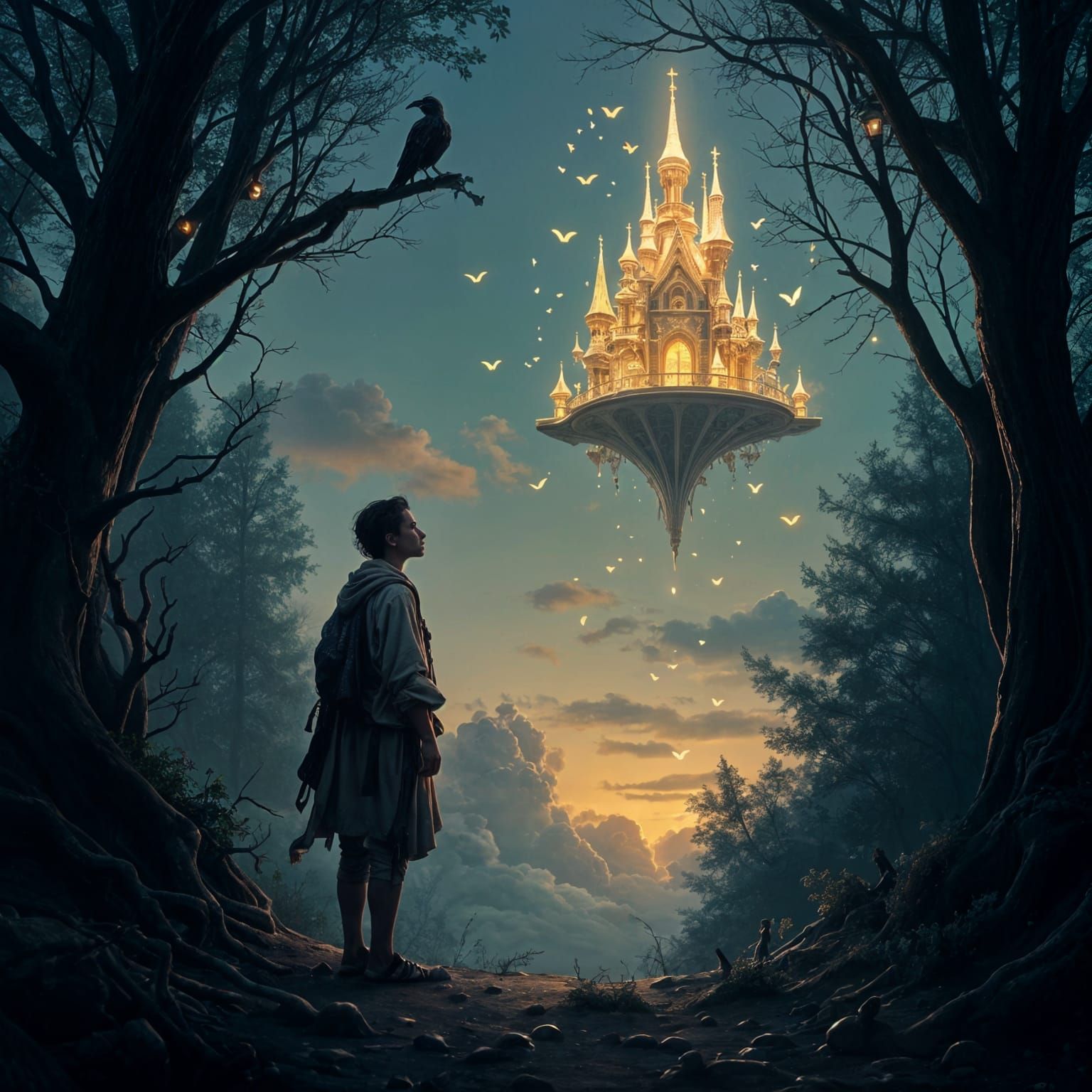 Ethereal Goddess vs Mortal Longing in Surreal Fantasy Landsc...