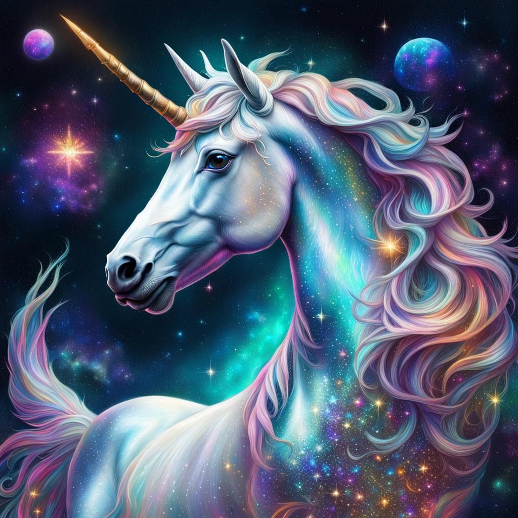 Cosmic Unicorn Holographic Illustration in Astral Style
