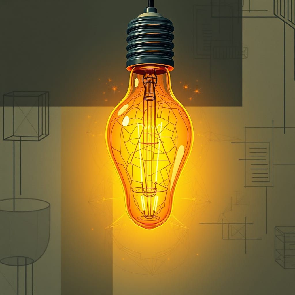 Glowing Primitive Light Bulb in Surreal Geometric Style