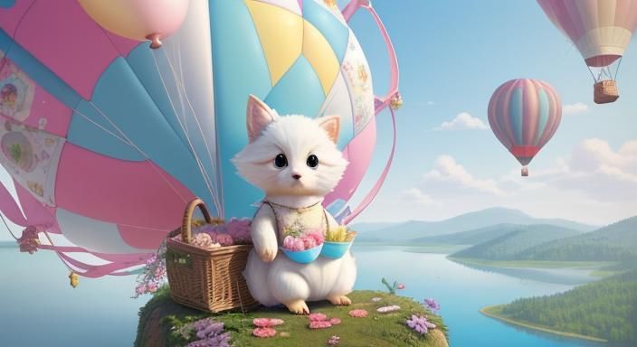 Adorable Chick Cub in Hot Air Balloon, Pixar Style