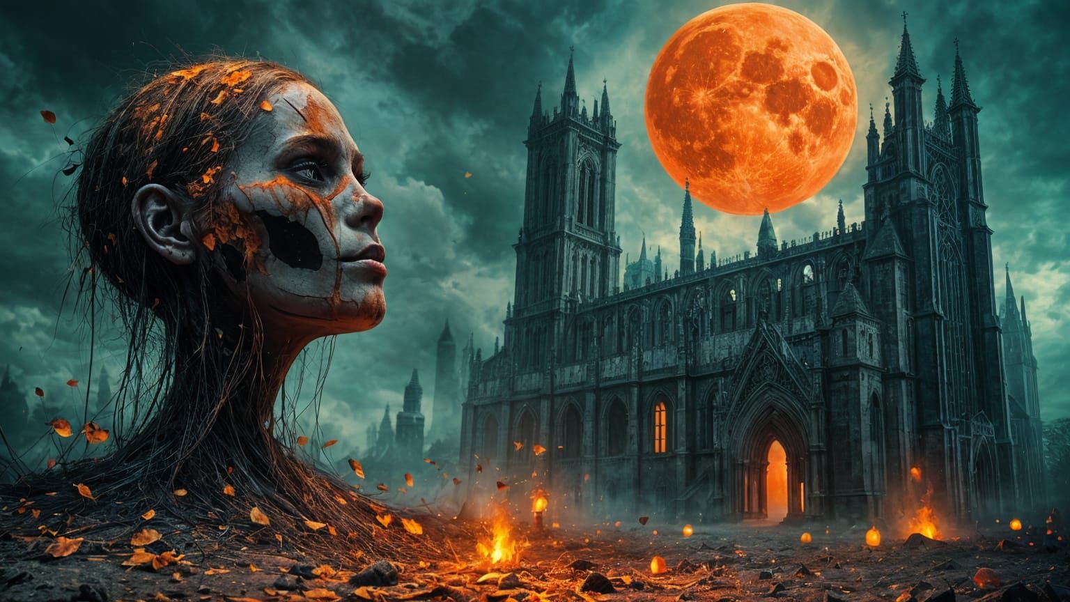 Gothic Ruins with Scarecrow and Spectral Figure