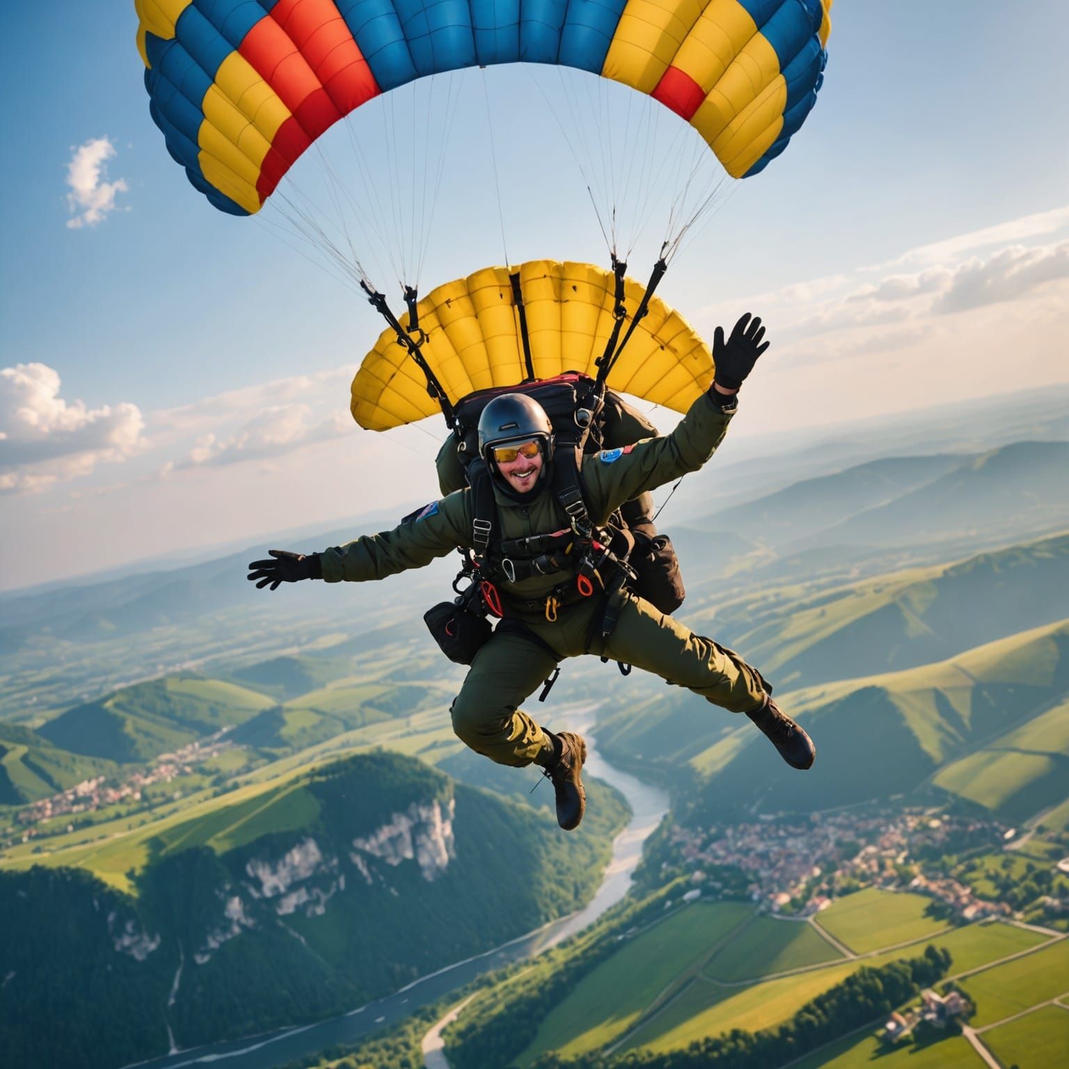 Parachutist in Picturesque Landscape: Hyperrealistic Photogr...