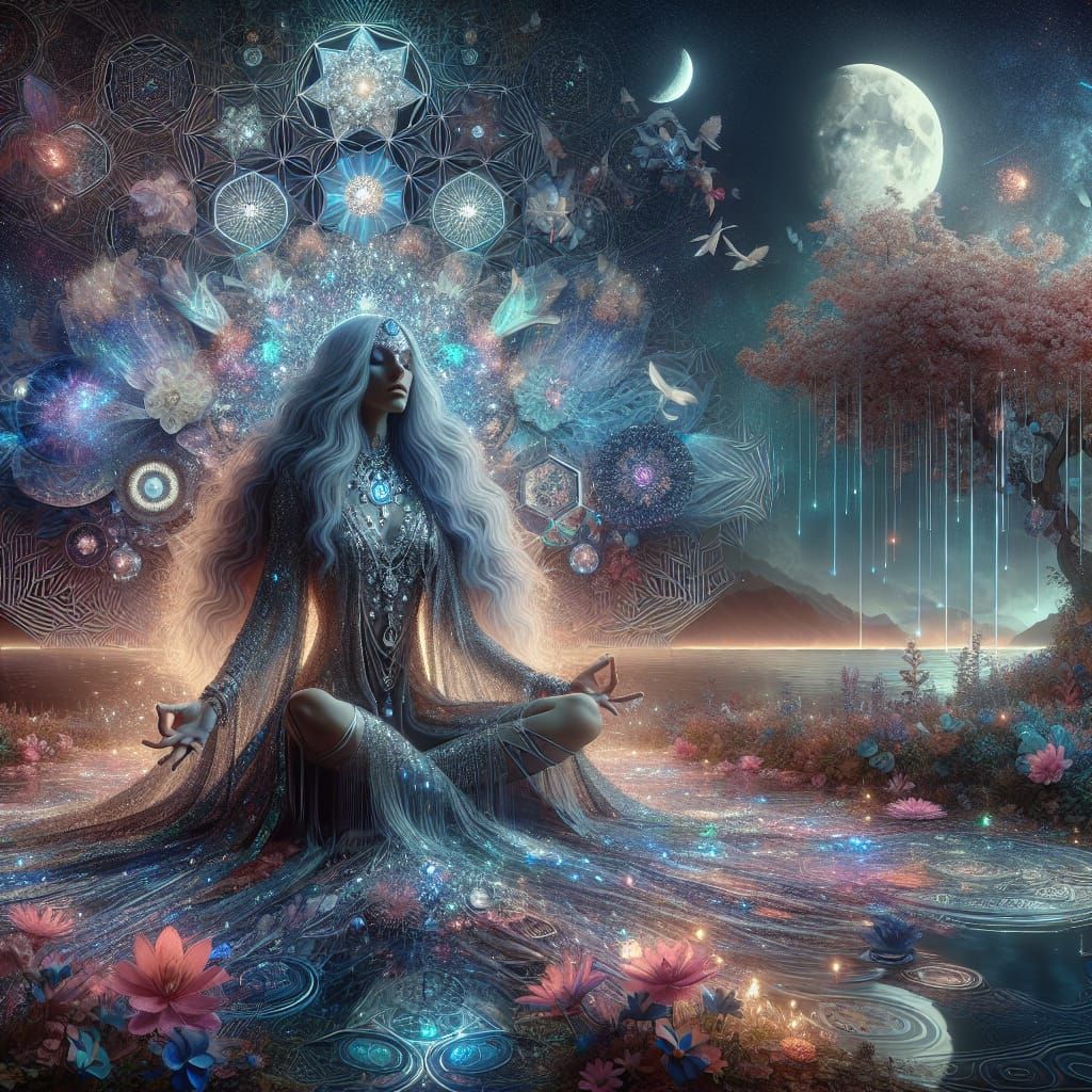Mystical Figure by Water in Matte Painting Style
