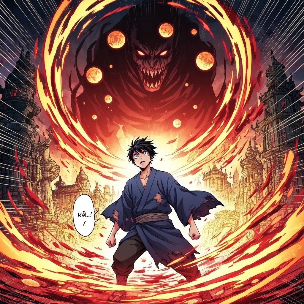 Fantasy Manga Scene with Shadowy Figure