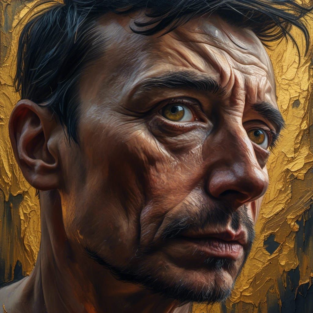 Intense Man with Piercing Eyes in Oil Painting Style