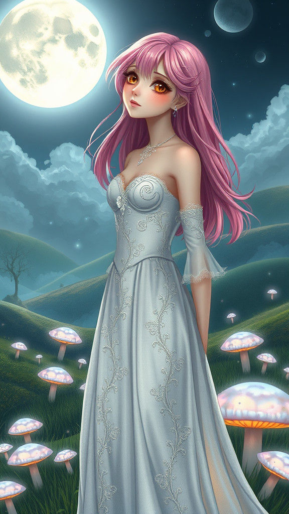 Fantasy Girl in Moonlit Landscape, Amy Brown Style