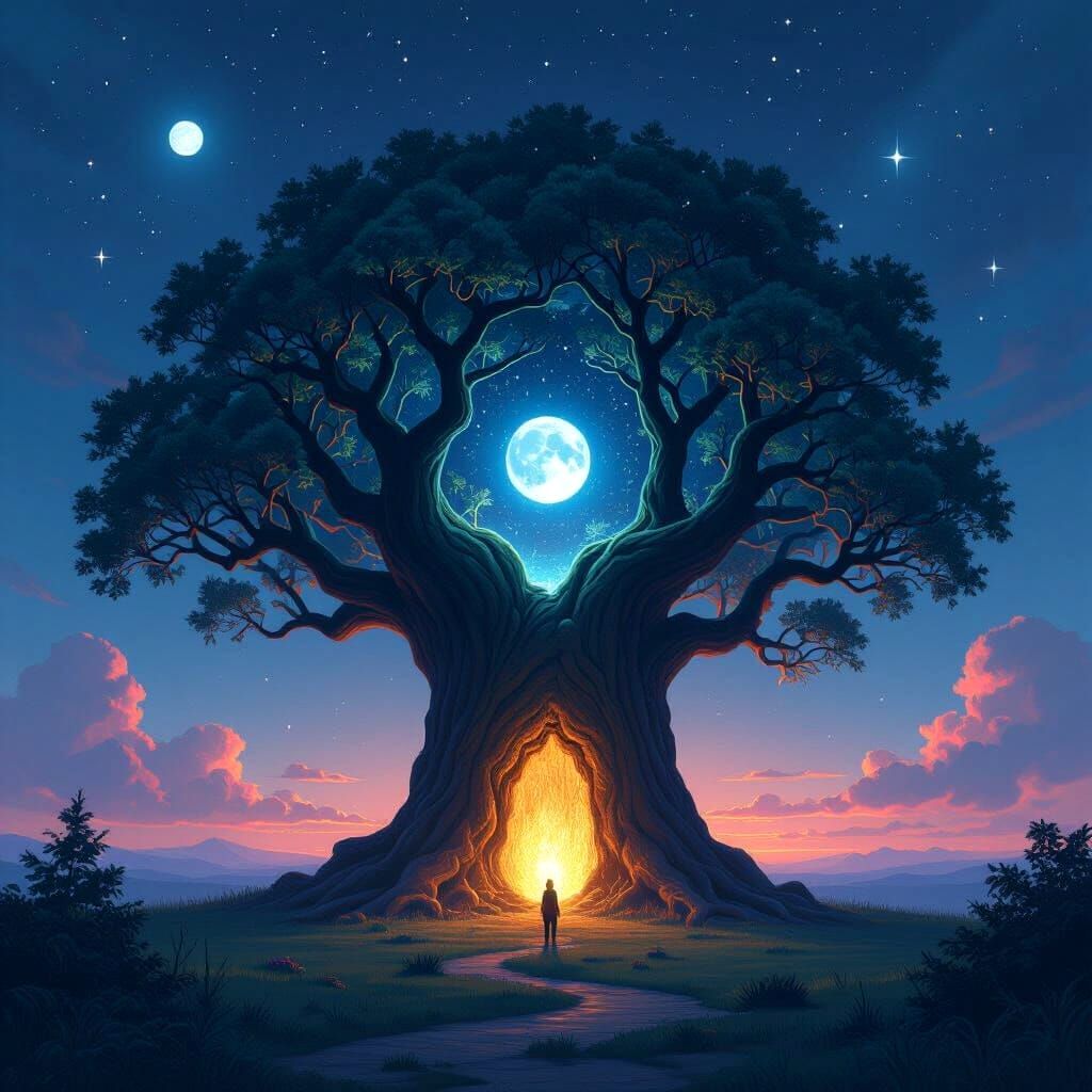 Tree with Sunlit Exterior and Moonlit Interior