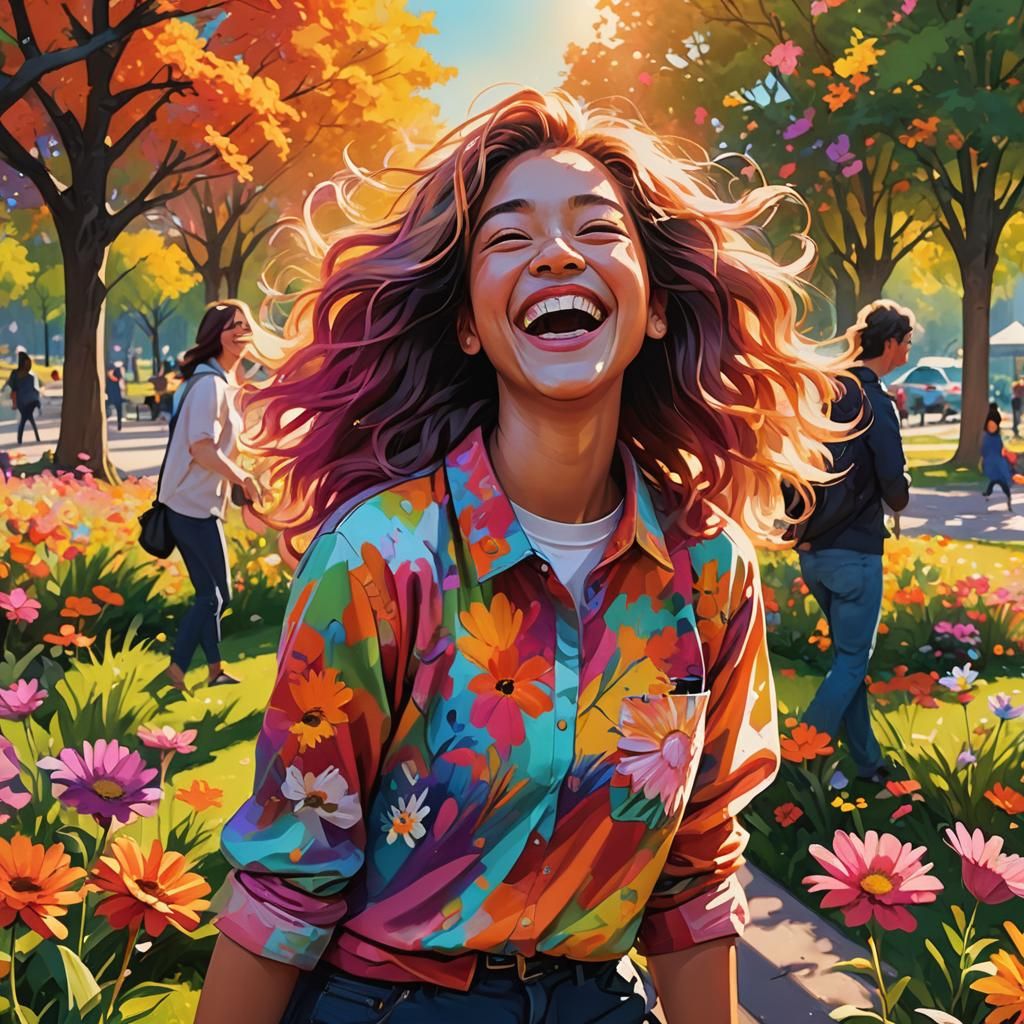 Joyful Laughter in a Sunny Park: Vivid Digital Art