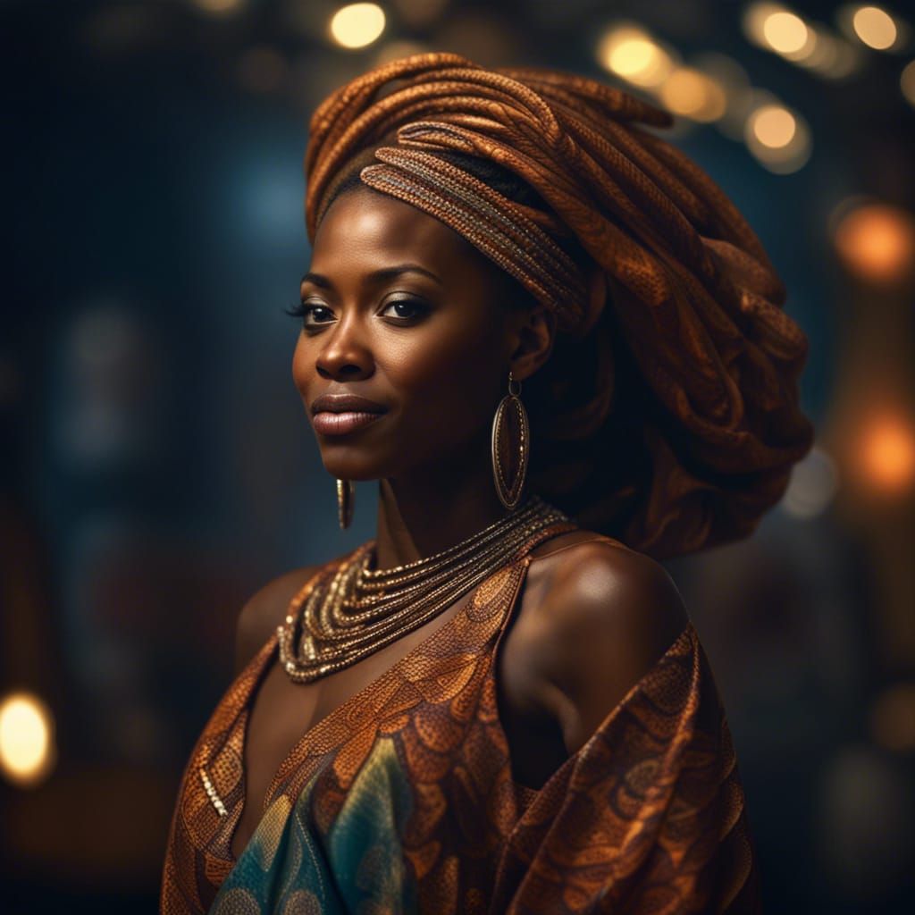 Hyperrealistic African Goddess in Flowing Dress