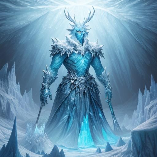 Icy Creature in Cave: Vibrant Oil Painting