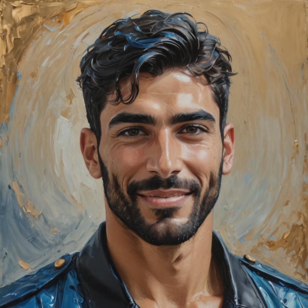 Portrait of Man in Metallic Uniform as Impasto Painting