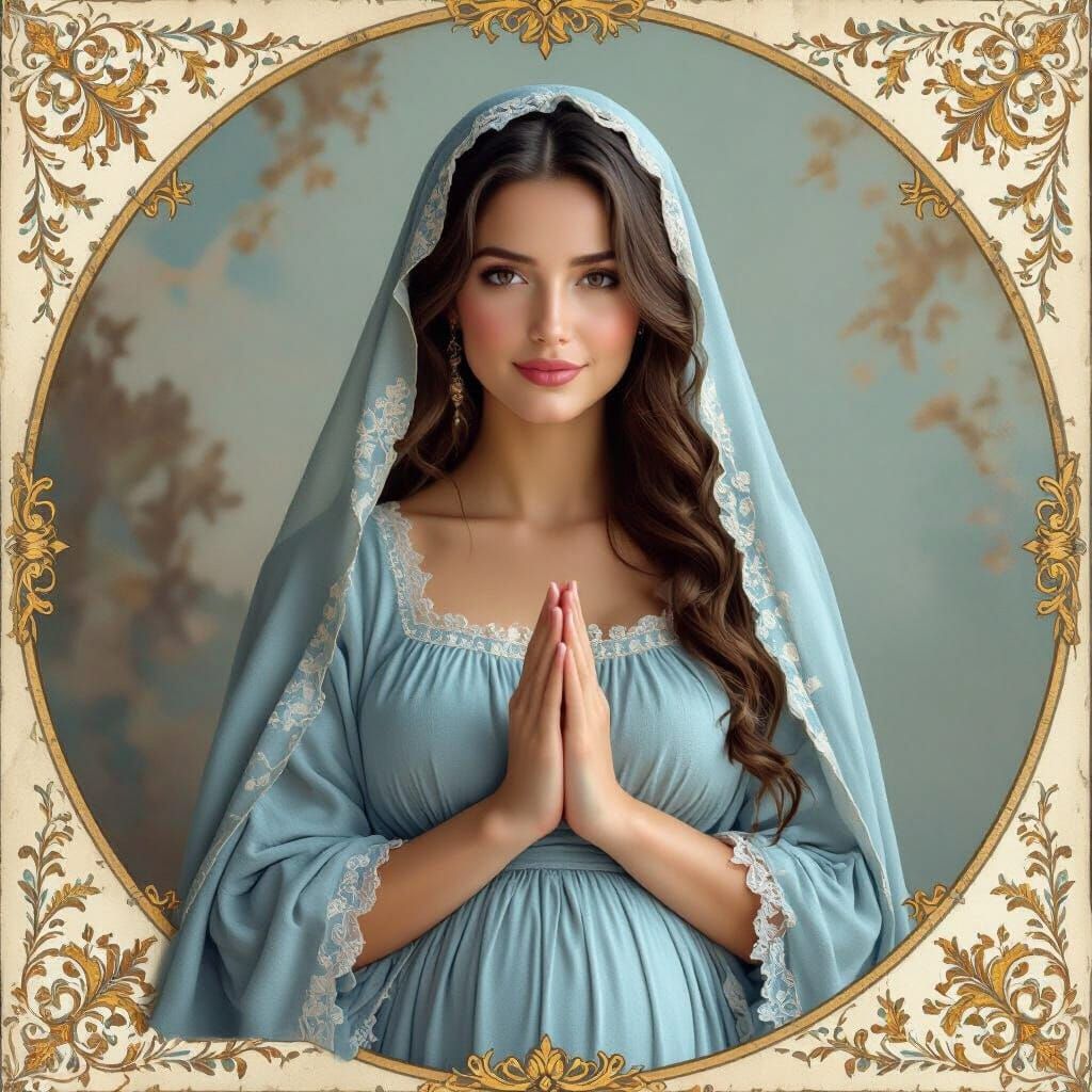 Pregnant Catholic Woman Praying in Golden Light