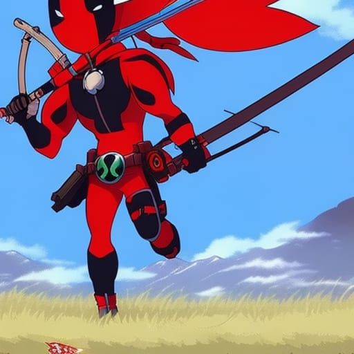 Adorable Deadpool in Studio Ghibli Anime Style