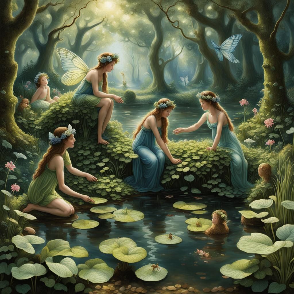 Water Nymphs Nurture Gardens with Forest Friends