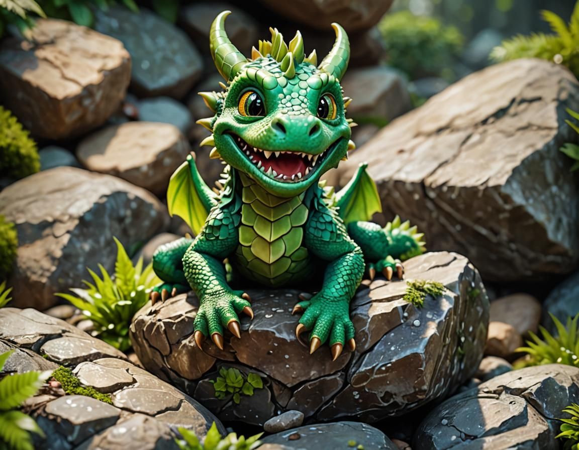 Cute Green Dragon in Toon Style, Macro Photography