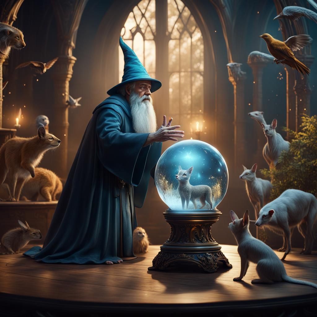 Wizard's Vision: Happy, Free Animals in Crystal Ball