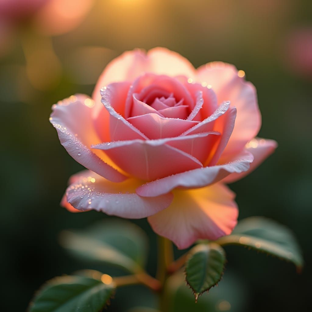 Pink Rose with Dew Drops, Bokeh Photography