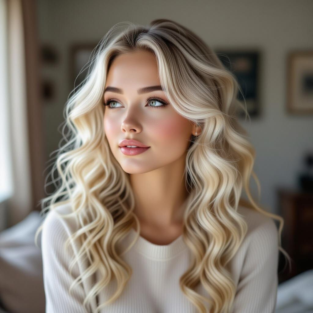 Photorealistic Woman With Platinum Blonde Ringlets