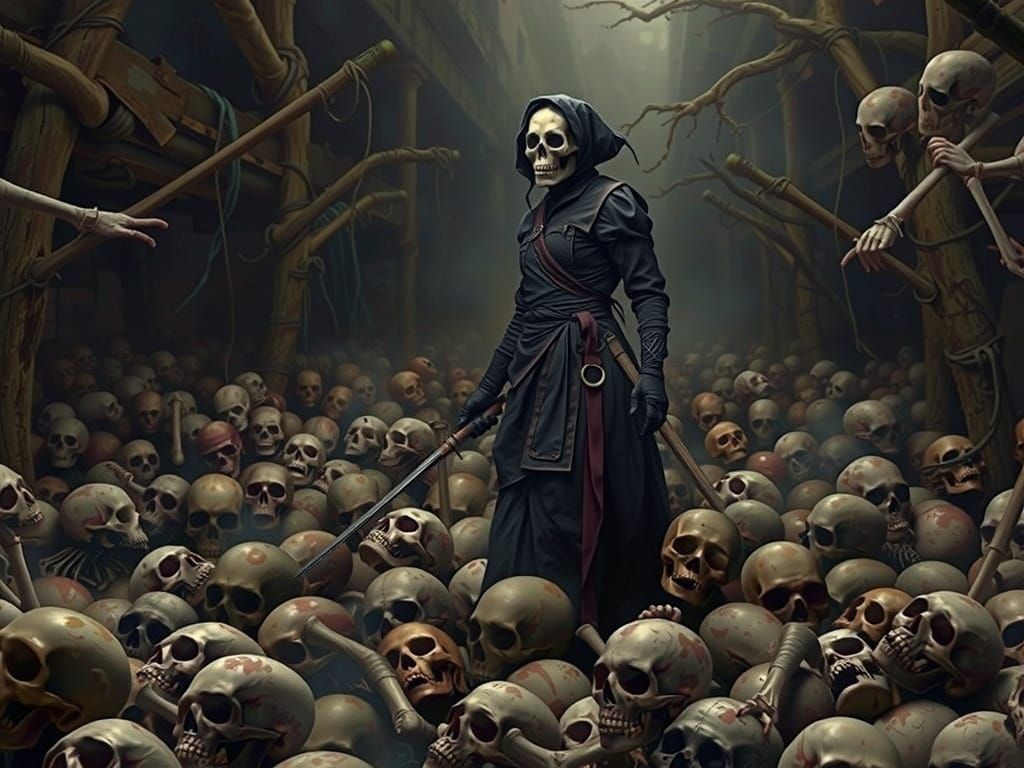 Dark Plaguecore Nurse Walks Through a Mound of Skulls and Bo...