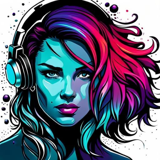 Woman with Headphones in Graffiti Style