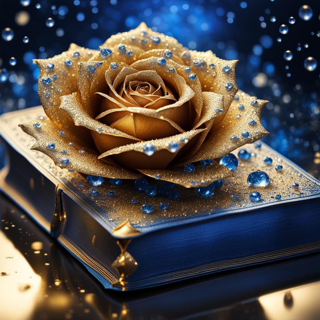 Metallic Rose Double Exposure with Open Book