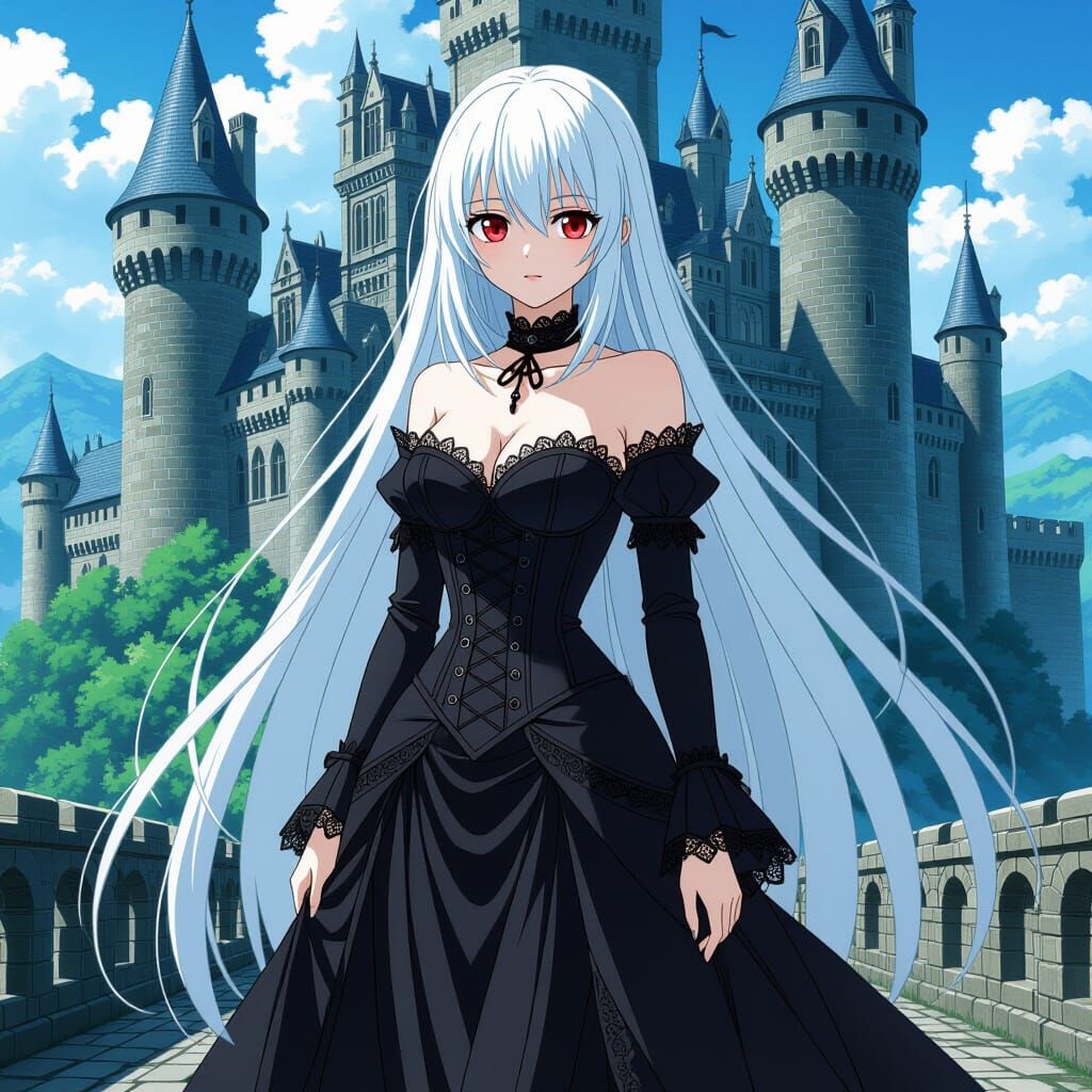 Anime Vampire in Medieval Castle, Gothic Style