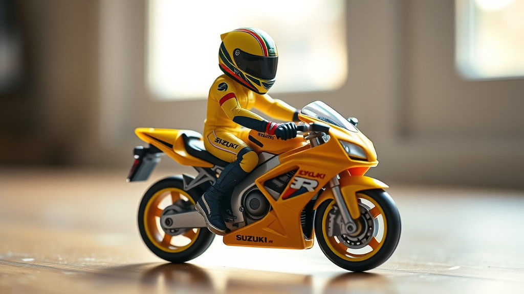 Miniature Racer on Yellow Toy Hot Wheels Bike