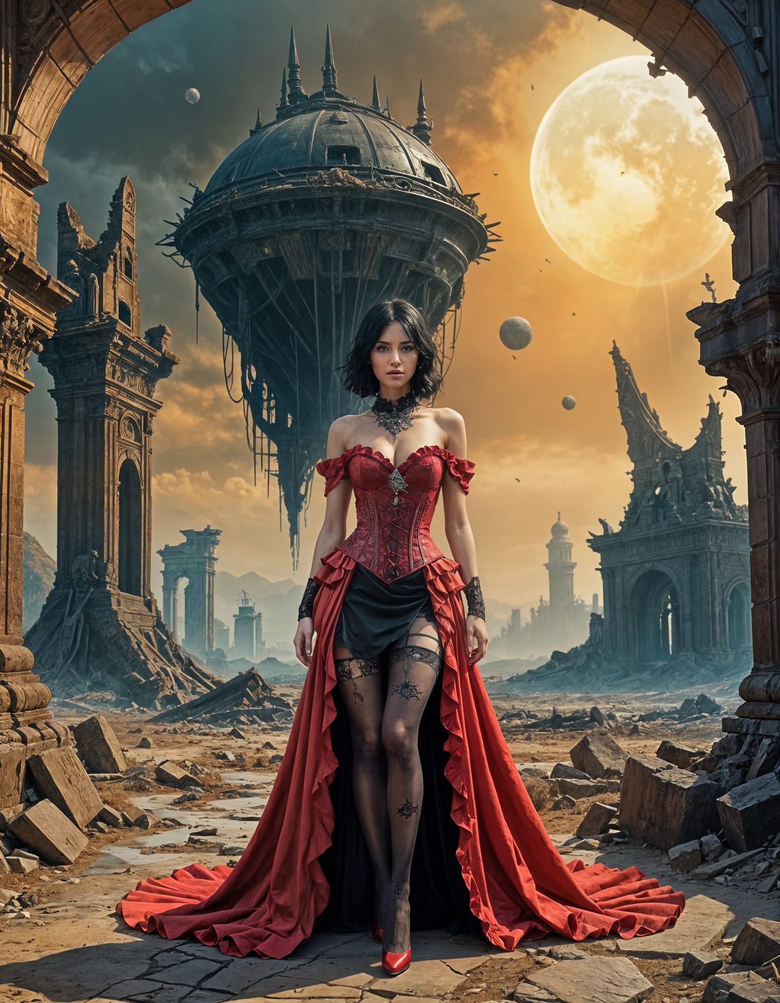 Elizabethan Woman on Alien Planet, Beksiński Style